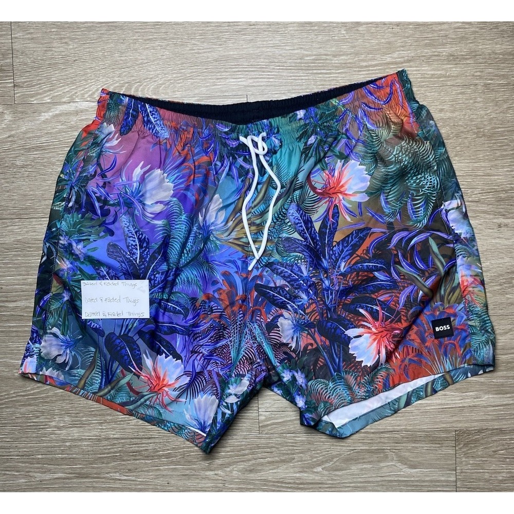 *NWT Hugo Boss Men Size XL "Piranha"‎ 5 Floral Print Swim Board Shorts "5 Inch
